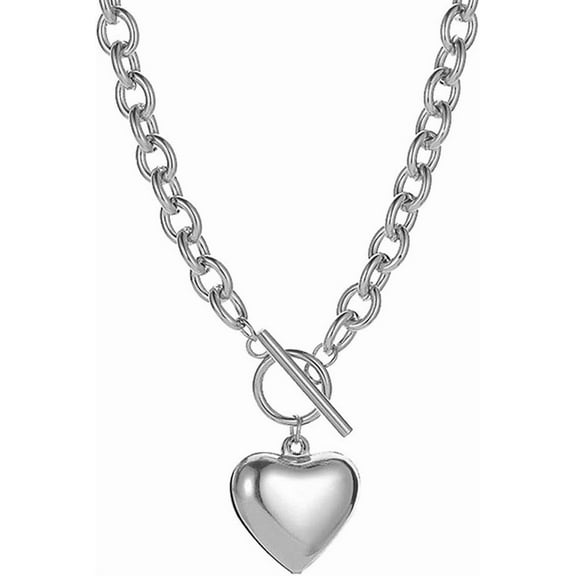 Chain Necklace For Women 18K White Gold Plated Chunky Cuban Chain Link Necklace With Heart Moon Hypoallergenic Jewelry For Women[o2249]