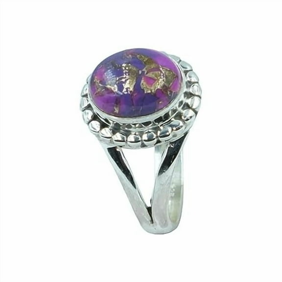 Natural Copper Purple Turquoise 925 Sterling Silver Handmade Statement Ring Birthday Gift Jewelry For Her