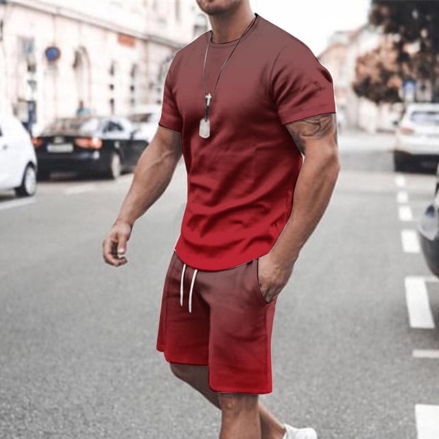 Mefallenssiah Chemises pour Hommes en Solde Chemise Décontractée à Col Rond Imprimé Manches Courtes et Shorts Ensemble