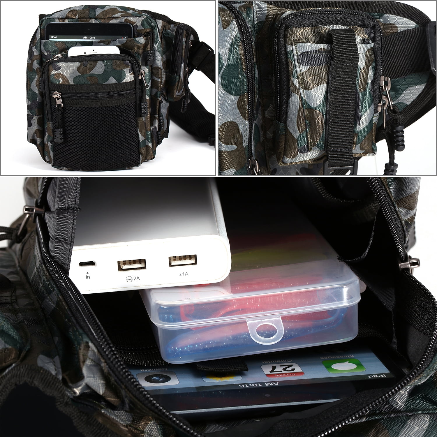 Elowen fishing equipment Fishing 32x39x12CM Fishing Bag Multi-Purpose Waterproof Fishing Reel Lure Tackle Bag