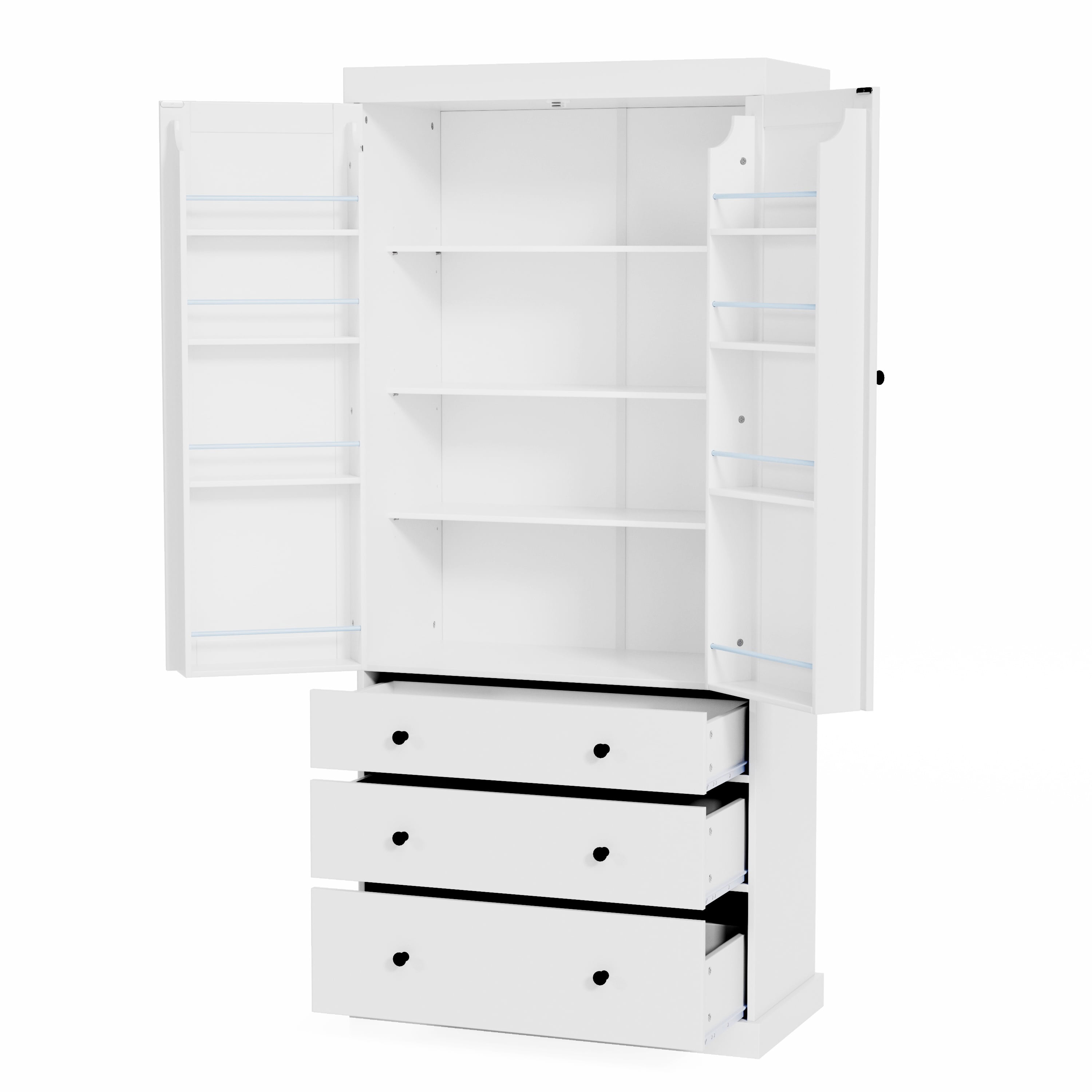 PAPROOS 77" Tall Kitchen Pantry Cabinet, Wood Pantry Storage Cabinet with 3 Drawers, 2 Doors, Farmhouse Cupboard Storage with 3 Adjustable Shelves, 8 Door Shelves for Dining Room, Craft Room, White