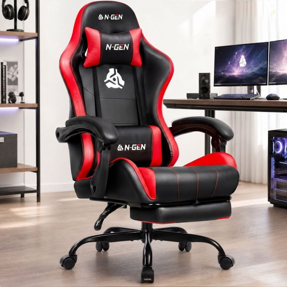 CELTOSS Red Office Gaming Chair with Footrest & Lumbar Support, Ergonomic Adjustable Computer Chair with Swivel Seat & Headrest