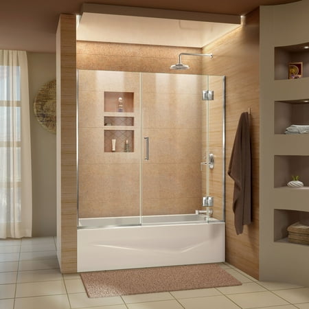 DreamLine Unidoor-X 58-58 1/2 in. W x 58 in. H Frameless Hinged Tub Door in (Best Shower Doors For Tubs)