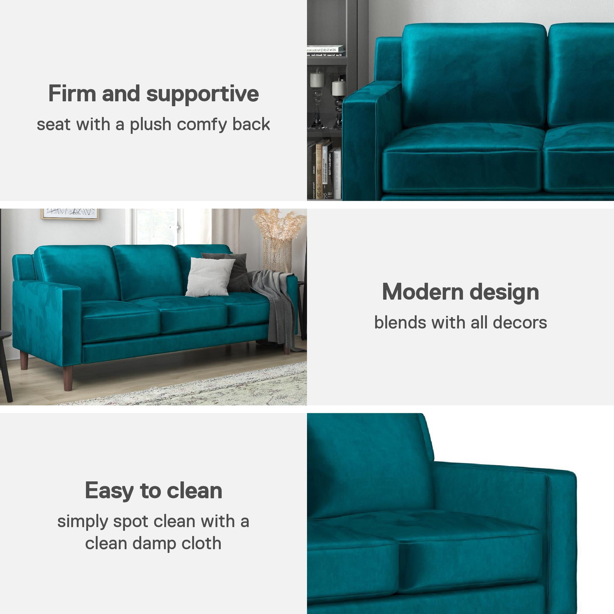 DHP Bryanna 3 Seater Sofa , Green Velvet