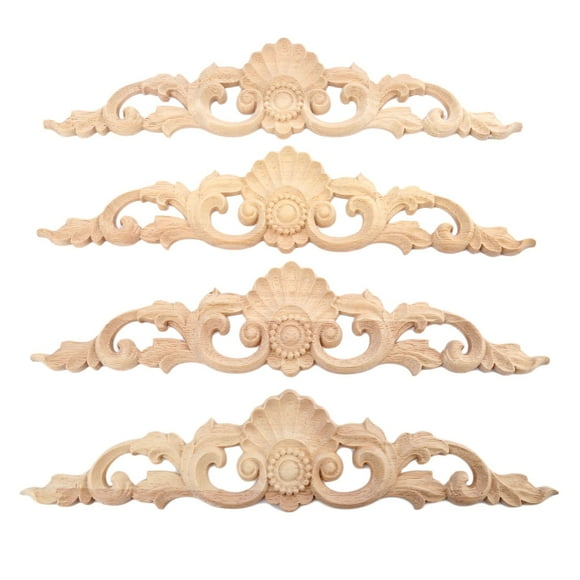 MUXSAM Appliques Sculptées en Bois, Lot de 4 Sculptures en Bois Non Peintes Superpositions Décoratives pour Murs Portes Armoire Commode Manteau Cheminée Lit Placard Projet d'Artisanat DIY, 30x6cm/11.81"x2.36 Pouces