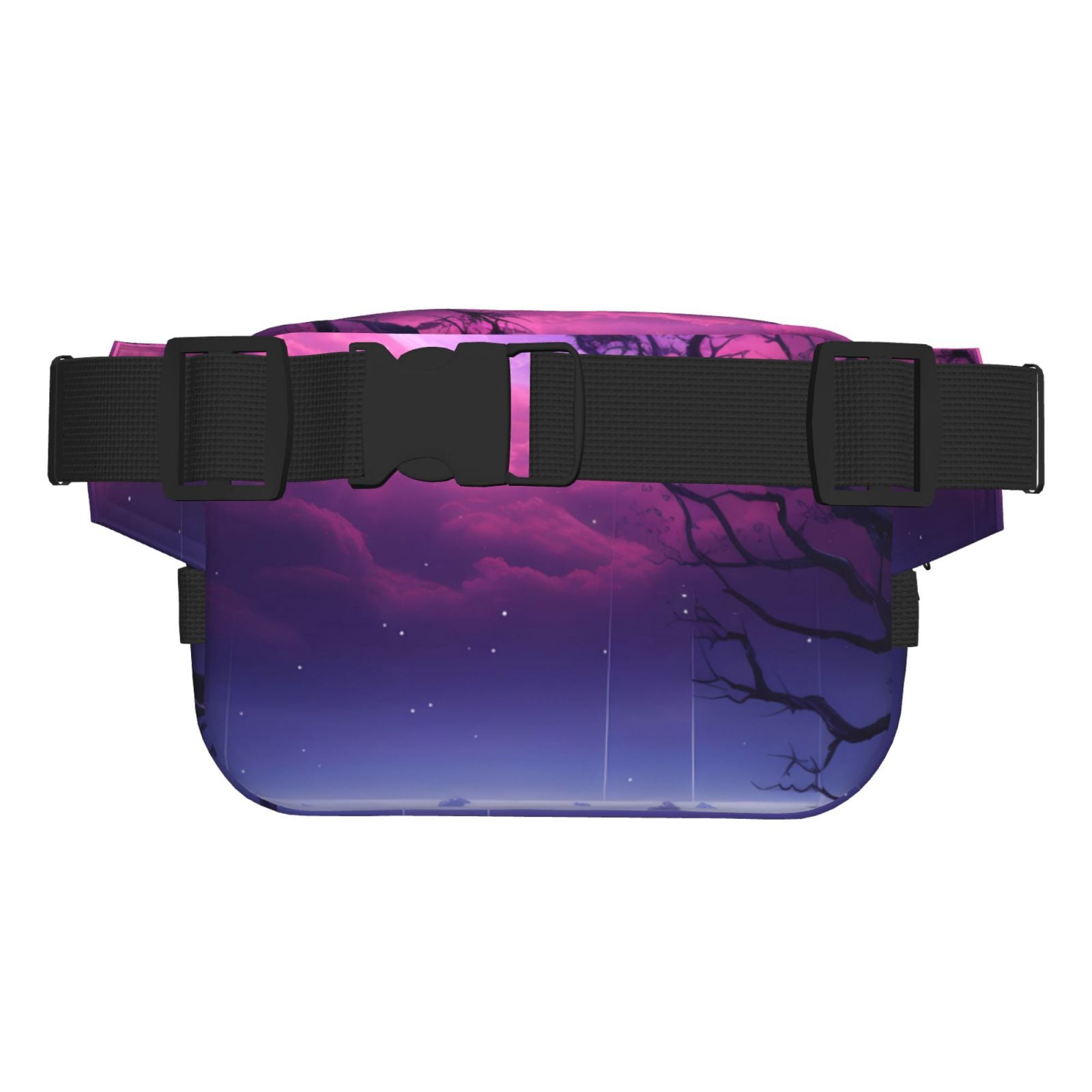 Fuzoiu Purple Moon Tree Night Sky Print Unisex Square Double Layer Waist Bag,Crossbody Fanny Pack Travel Workout Accessory