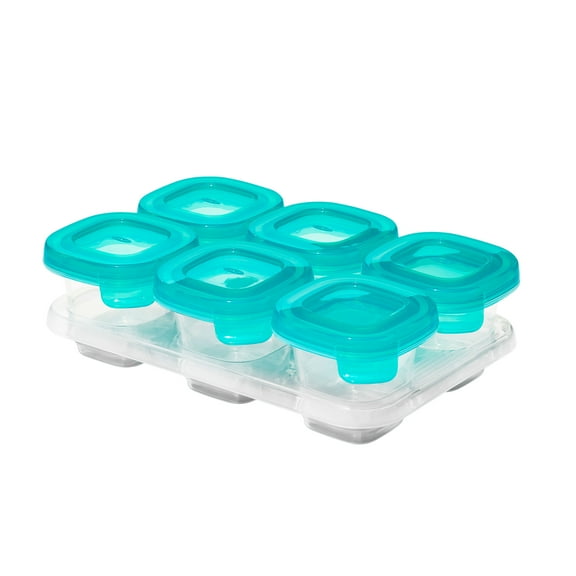 OXO Tot Silicone Baby Blocks Food Storage Containers, 2 oz, Teal, 6-pack, for Infants Ages 0-12 Months