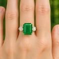thumbnail image 2 of Dual Prong Emerald Ring - Sterling Silver Handmade Emerald Cut Ring - Three Gemstone Solitaire Ring - Pretty Emerald Ring, Proposal Ring - Green Emerald Ring, 2 of 4