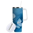 thumbnail image 2 of 30 oz Insulated Stainless Steel Tumbler Double Wall Stainless Steel Tumbler with 2-Way Drinking Abstract Blue and White Butterfly, 2 of 9
