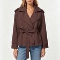 thumbnail image 4 of cocolona Cropped Trench Coat for Women Long Sleeve Collared Solid Color Waist Jacket Lined Trendy Casual Fall Tops, 4 of 7