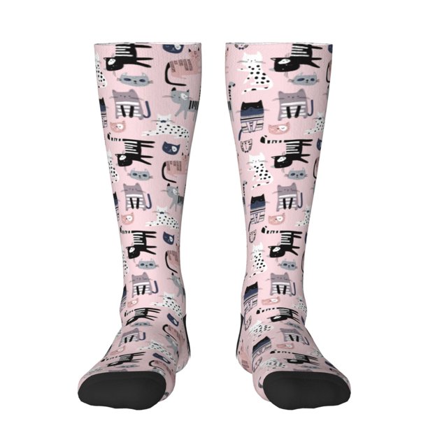 Fotbe Cat Calcetas Divertidas Estampadas para Hombre y Mujer, Calcetas de Algodón hasta la Rodilla para Caminar, Correr, Enfermería y Embarazo