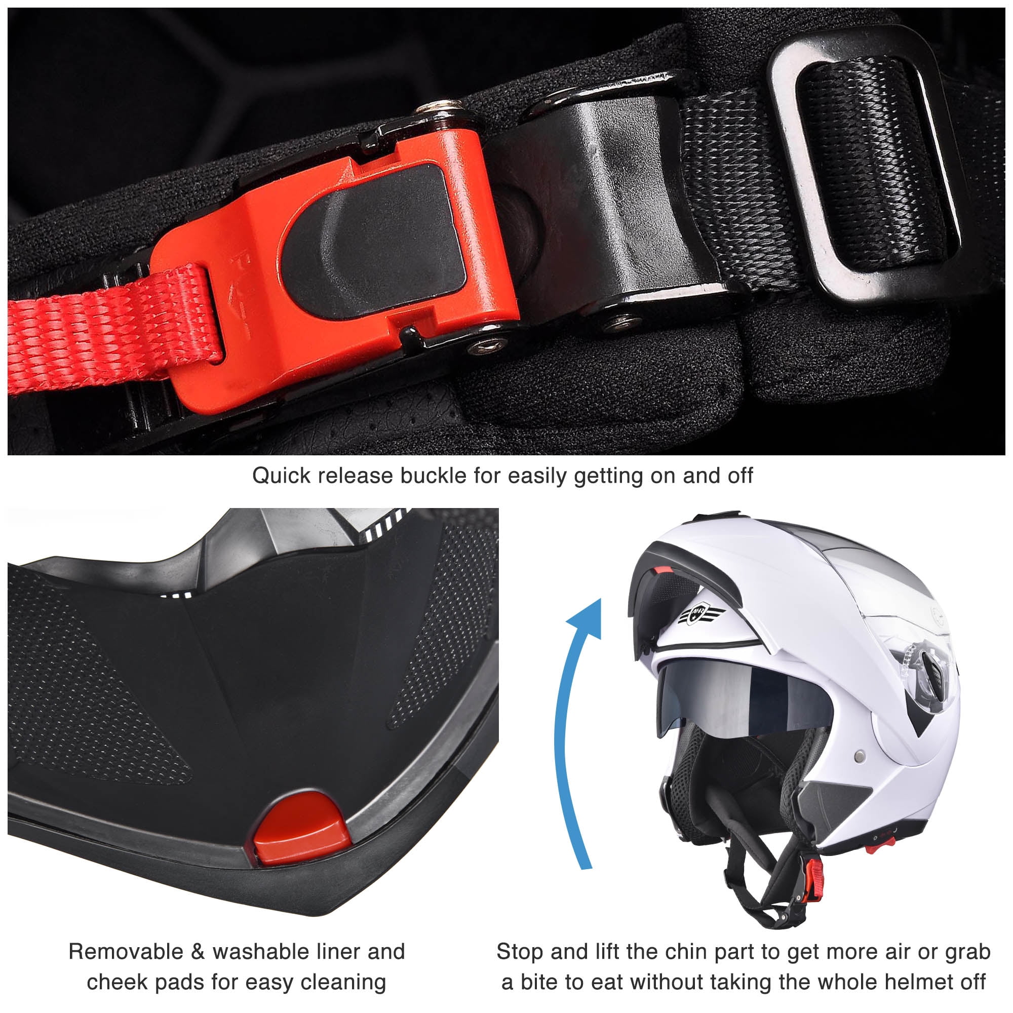 AHR Motorcycle Helmet Dual Visor Modular Flip up Full Face Helmet DOT Approved RUN-M for Adult Motorbike Street Bike Moped Racing