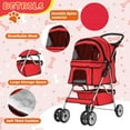 thumbnail image 3 of Dkelincs 4 Wheels Pet Stroller Folding Cat Dog Stroller Travel Carrier with Cup Holder & Storage Basket, Red, 3 of 7