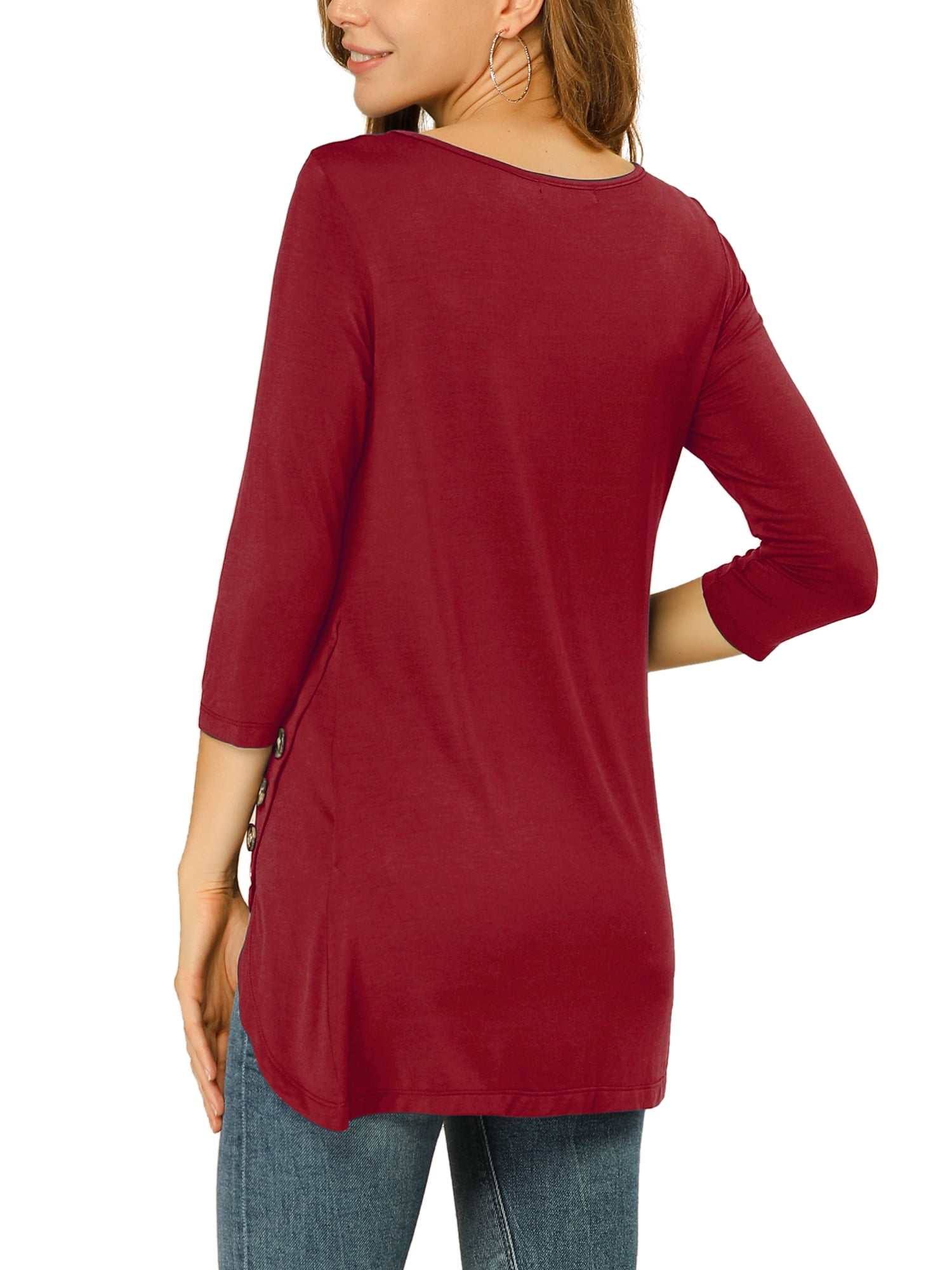 DARING DIVA Women's Casual Stretchy Tunic Asymmetric Hem Top S Burgundy