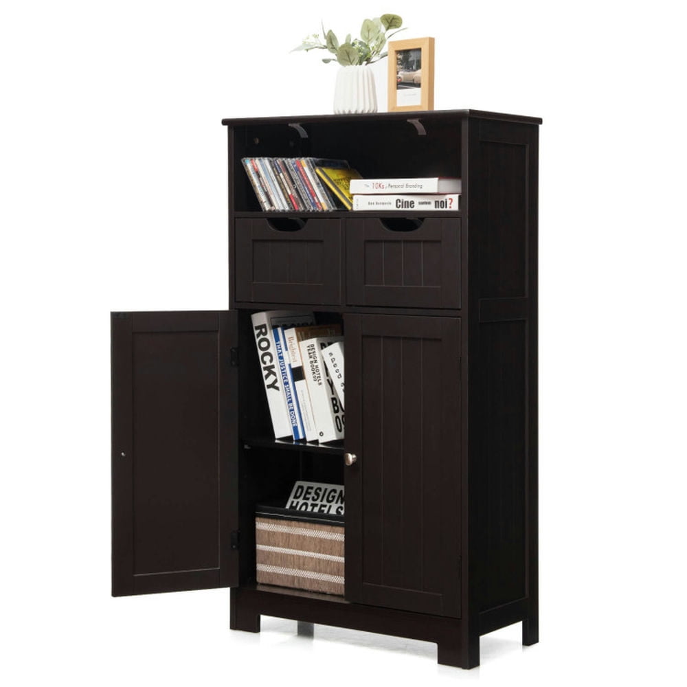 Finihen Bathroom Storage Cabinet, Bathroom Floor Cabinet, Bathroom Wooden Side Cabinet with 2 Drawers and 2 Doors, for Bathroom, Living Room, Bedroom, Kitchen, Dark Brown Finihen Bathroom Storage Cabinet, Bathroom Floor Cabinet, Bathroom Wooden Side Cabinet with 2 Drawers and 2 Doors, for Bathroom, Living Room, Bedroom, Kitchen, Dark Brown