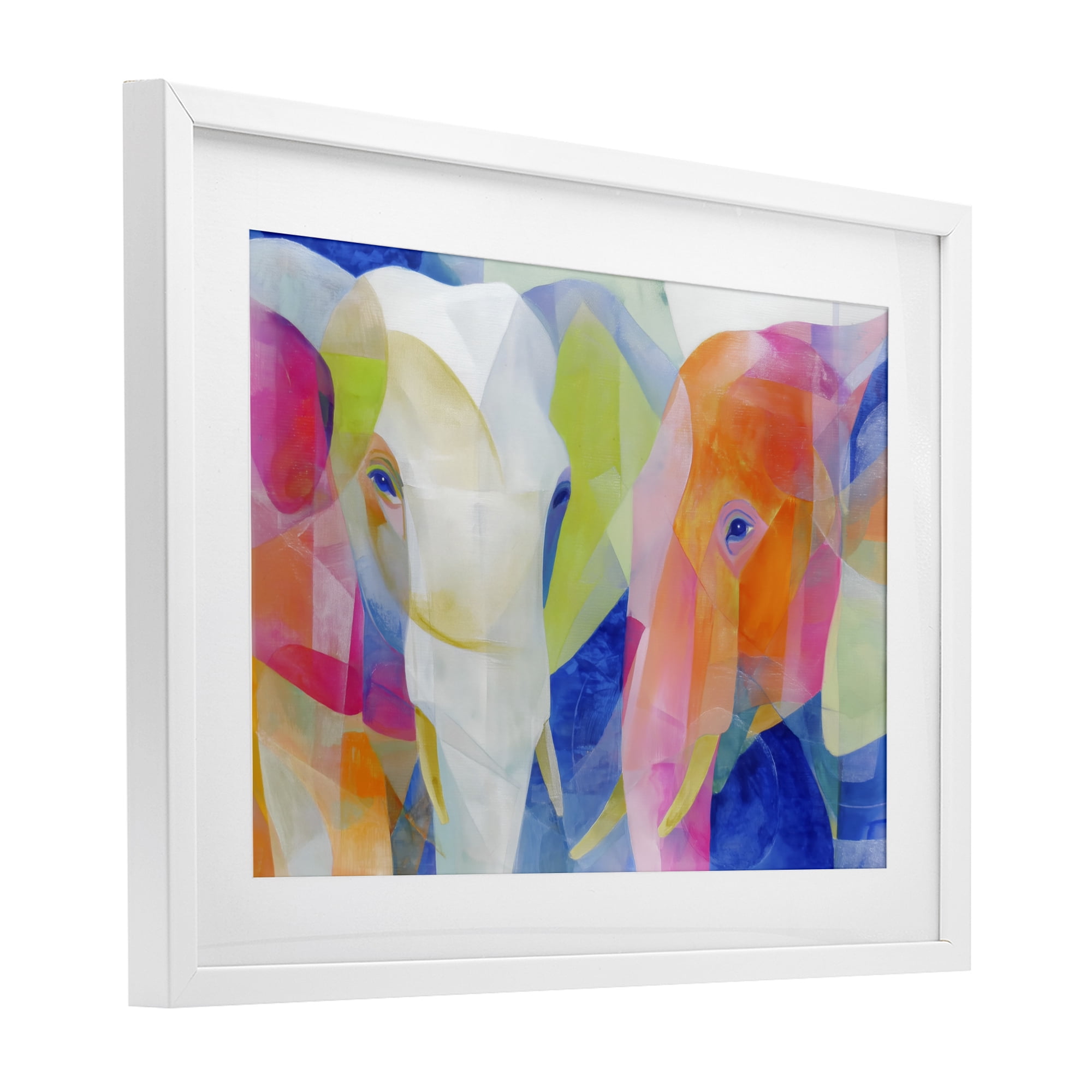 Stupell Industries Two Elephants Geometric Composition White Framed Print Under Glass, design by Chromatic Storm Studio