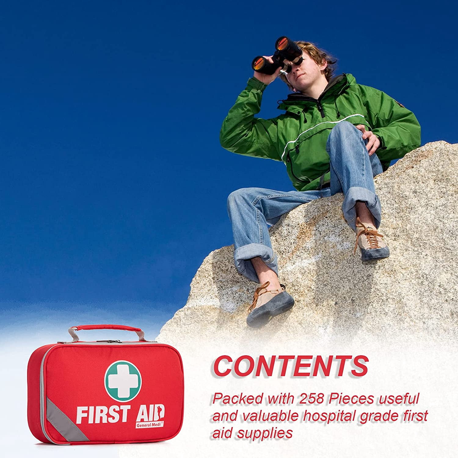 2-in-1 First Aid Kit (215 Piece Set) + 43 Piece Mini First Aid Kit -Includes Ice(Cold) Pack, Moleskin Pad and Emergency Blanket for Travel, Home, Office, Car, Workplace
