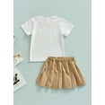 thumbnail image 4 of Seyurigaoka Toddler Kids Girls 2 Pieces Summer Outfits, Letter Print Round Neck Short Sleeve T-Shirts Tops + Solid Color Mini Pleated Skirts, 4 of 9