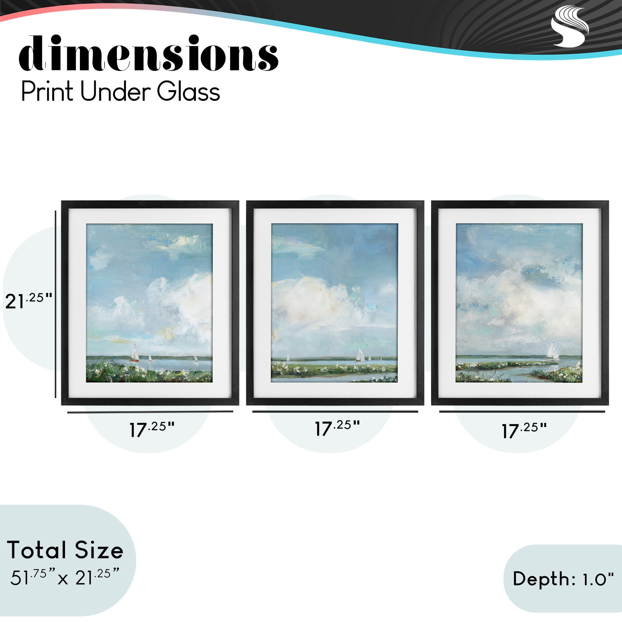 Stupell Industries Daisies Along Calm Coastline 3 Piece Black Framed Print Under Glass Set, design by Sally Swatland