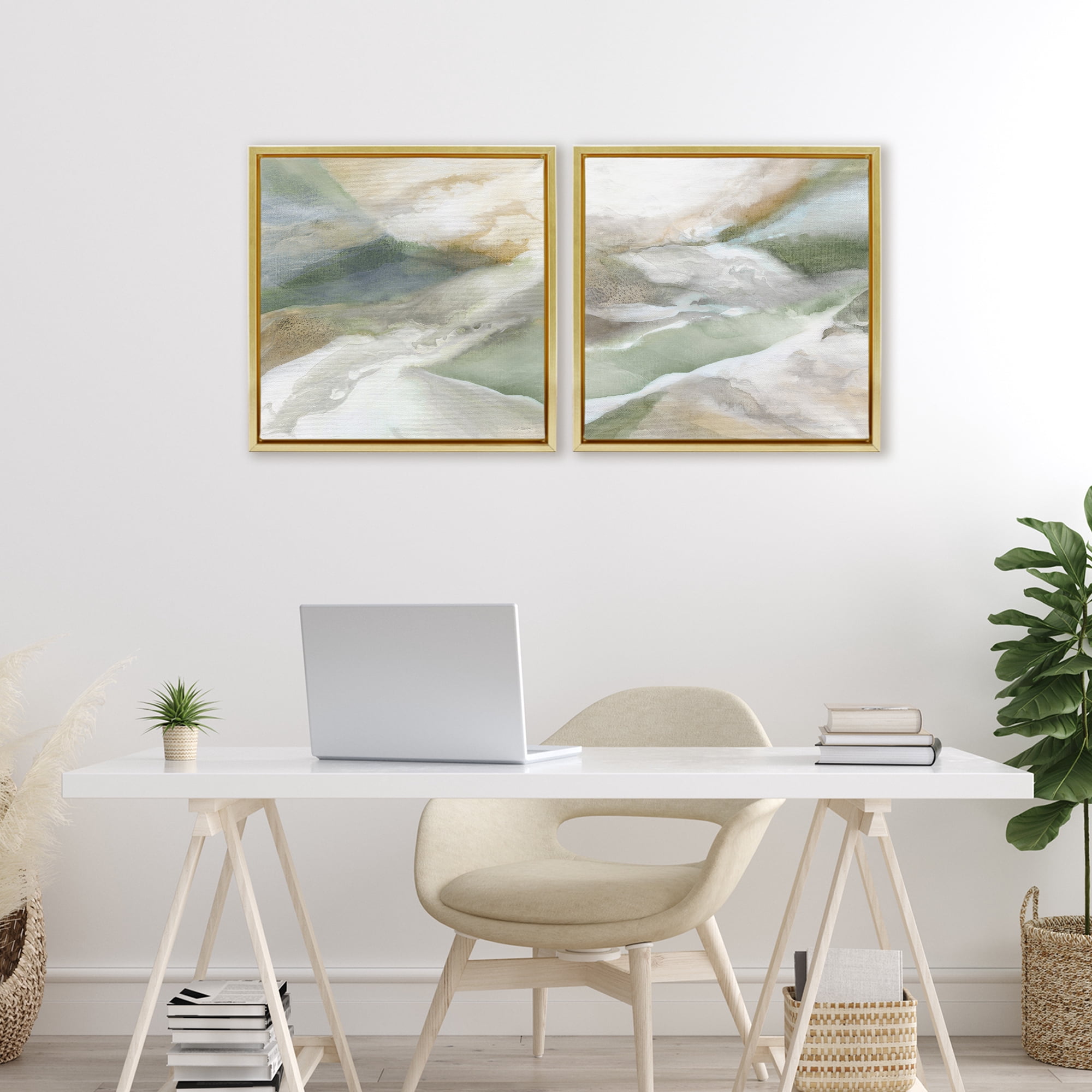 Stupell Industries Serene Misty Valley Abstraction 2 Piece Gold Framed Floater Canvas Set, design by Carol Robinson