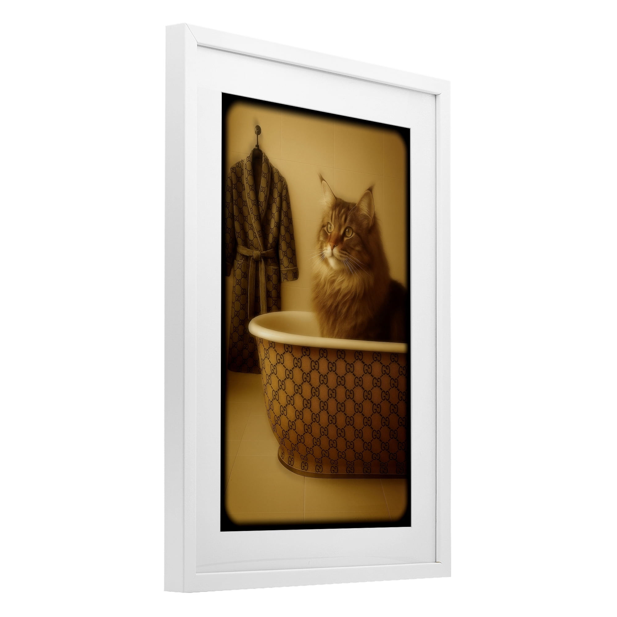 Stupell Industries Couture Main Coon in Luxury Tub White Framed Print Under Glass, design by Grotto Studios