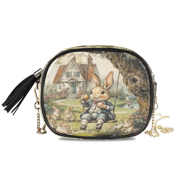 Womens Casual Chain Shoulder Bag Simple style Whimsical Rabbits Crossbody Bag