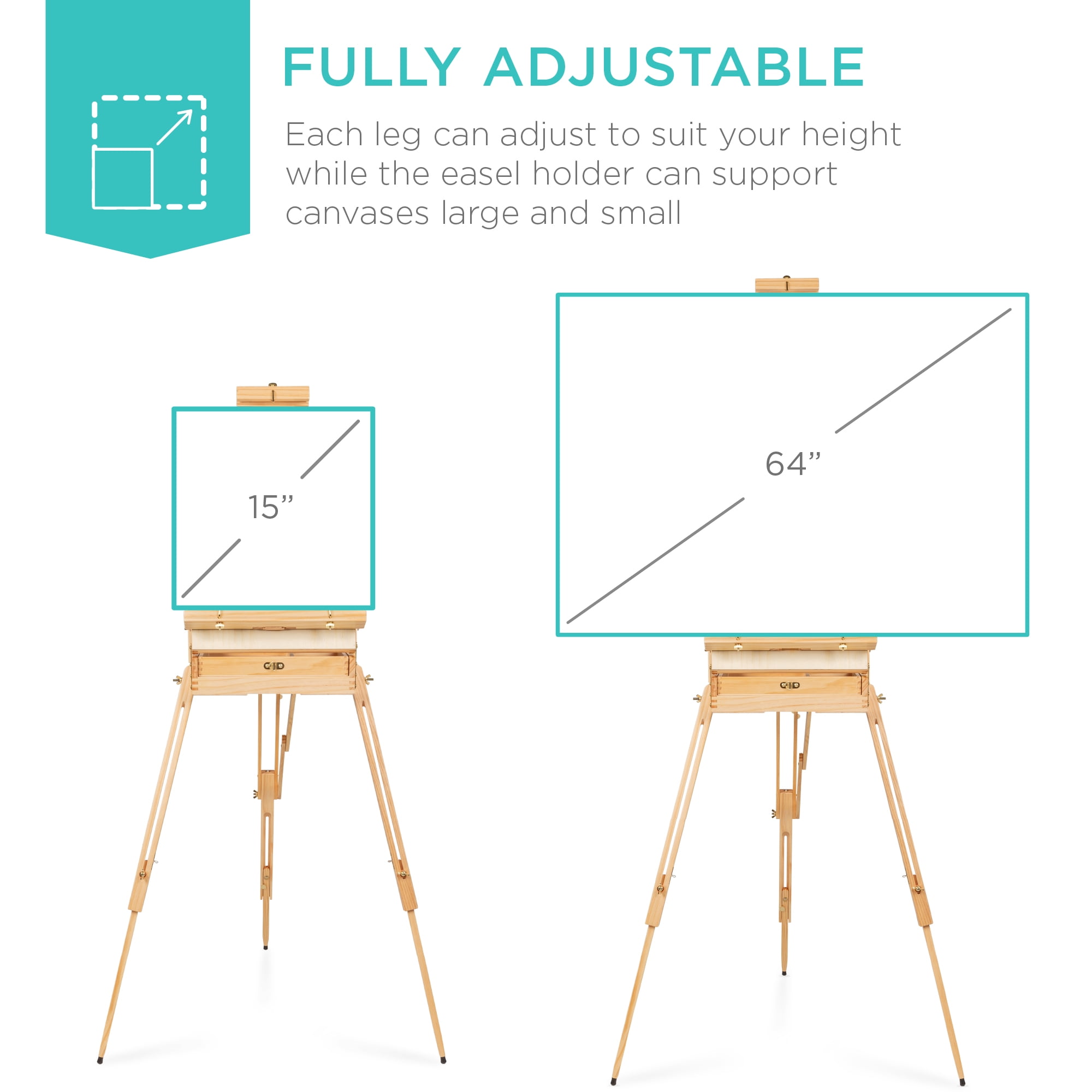 Best Choice Products Art Easel for Painting, Portable Adjustable Tripod with 32-Piece Art Set - Natural