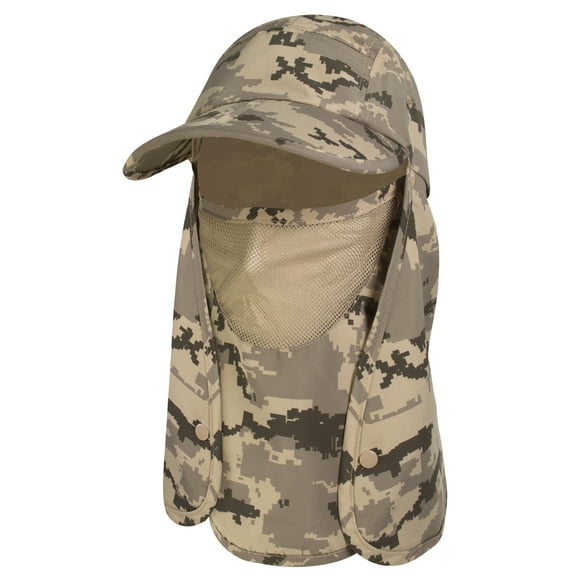 SUN CUBE Sun Cap Fishing Hat with Neck Face Cover Flap, Sun Protection Cap with Flap for Hiking Safari Men Women UPF50+ (Camo Grey)