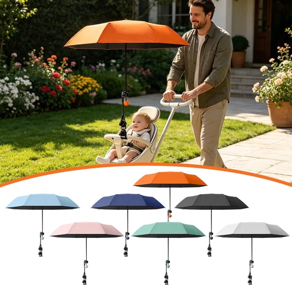 MMJ Sun Shade Umbrella Clamp On UPF50 Foldable Adjustable Outdoor Rain Protection for Wheelchair Walker Camping Cart Golf Cart