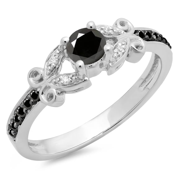 Dazzlingrock Collection 0.50 Carat (Ctw) 14K Black & White Diamond Bridal Engagement Ring 1/2 CT, White Gold, Size 8.5