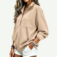 thumbnail image 6 of Yyeselk Women's Half Zip Sweatshirt Lightweight Stand Collar Sweatshirts for Women Long Sleeve Loose Fit Fall Clothes Khaki XL, 6 of 7