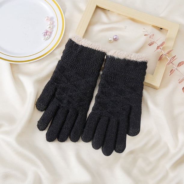 Guantes de invierno para mujer, de color liso, cálidos, con pantalla táctil, de punto, medianos y largos, de acrílico