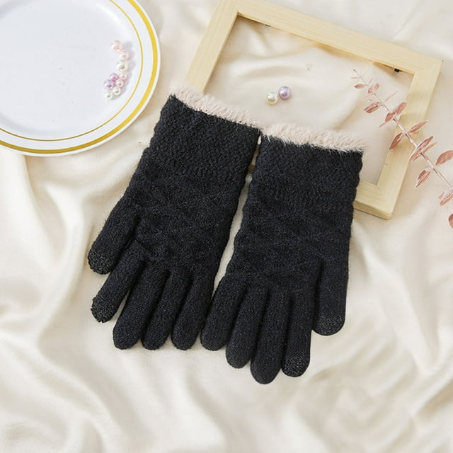 RXIRUCGD Women's Winter Solid Color Warm Touchscreen Medium And Long Knit Gloves( Black )