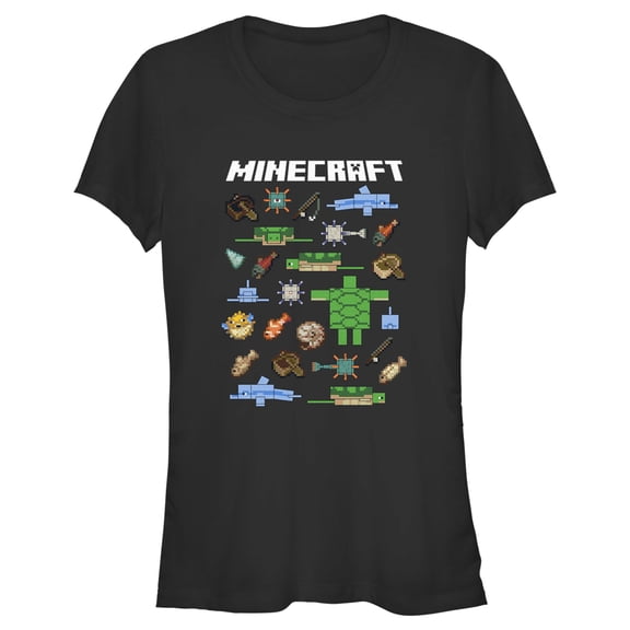 Junior's Minecraft Fish and Mobs  Graphic Tee Black Large