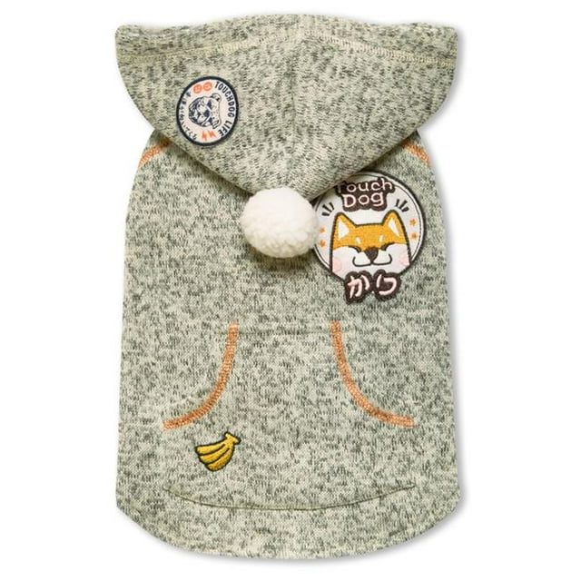 Hippie Designer Chandail à Capuche Sans Manches Pompon pour Chien, Vert Olive - Grand