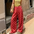 thumbnail image 2 of Flowy Pants for Women Polka Dot High Waist Drawstring Palazzo Pants Loose Wide Leg Linen-Like Summer Casual Beach Pants, 2 of 8