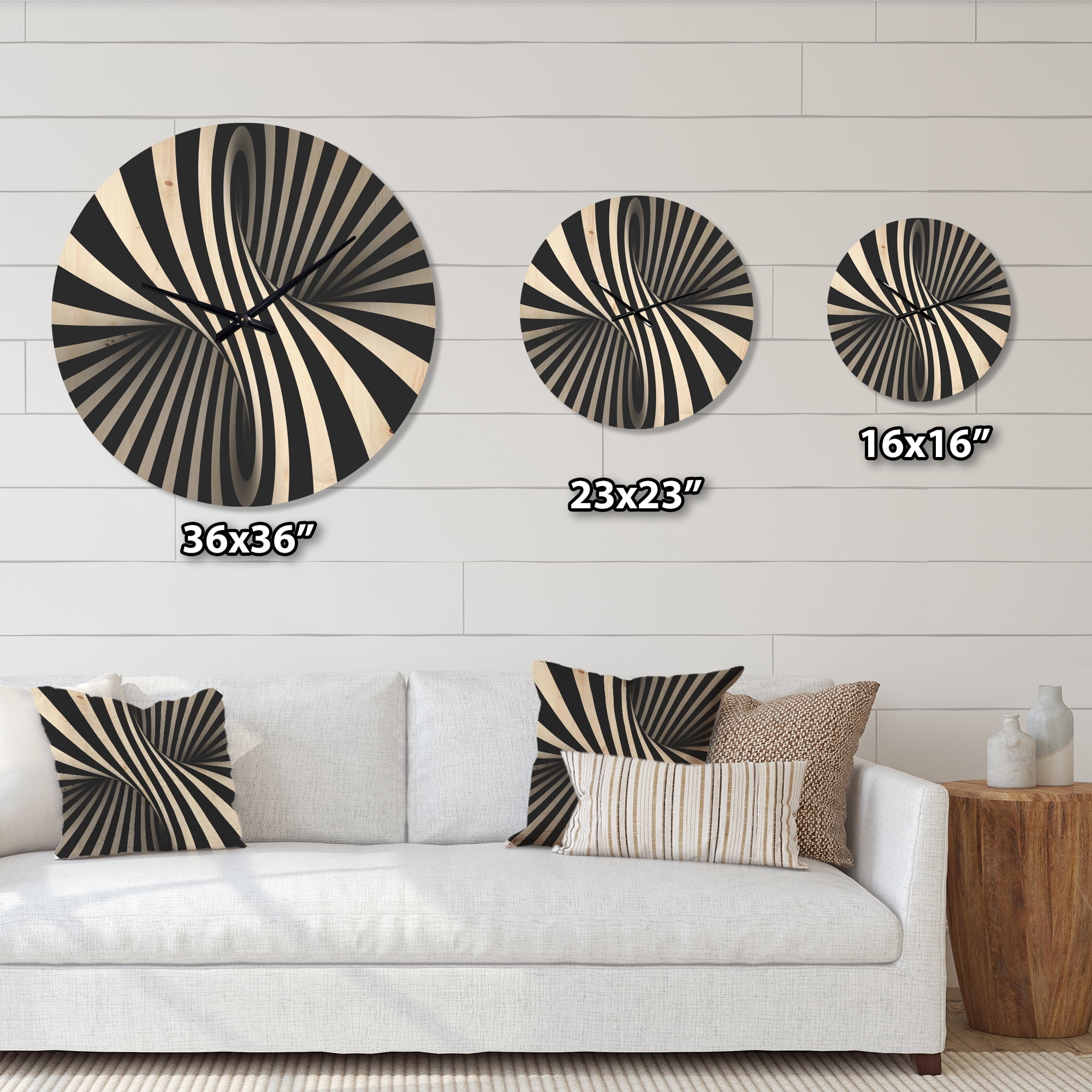 Designart 'Monochrome Spiral ' Modern Wood Wall Clock