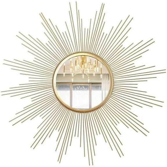 24'' Large Gold Sunburst Wall Mirror Boho Home Decor Round Wall Art Mirror for Living Room/Bedroom/Bathroom/Entryway