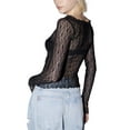 thumbnail image 4 of Women Y2k Lace See Through Long Sleeve Tees Sexy Slim Fitted Crop Top Solid Color Stretchy Fashion Shirts Outfit, 4 of 6