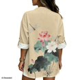 thumbnail image 2 of FKELYI Womens Faux Linen Shirt for Summer Top Shirts Roll Up Sleeve Design Oriental Lotus Flower Dragonfly Print Casual Blouse for Ladies Beach Vacation Outfits, S, 2 of 5