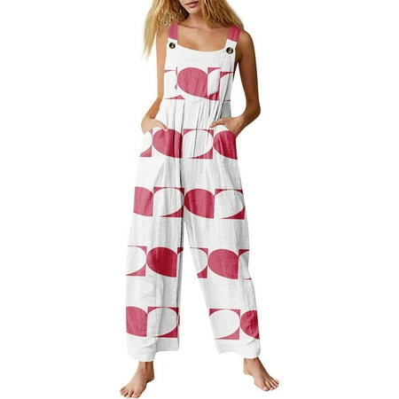 ZHOUCHANKIDS Women s Jumpsuit for Valentine s Day Women s Fashion Valentine s Heart Print Pocket Jumpsuit Elegant Casual Romper with Unique Design White XL