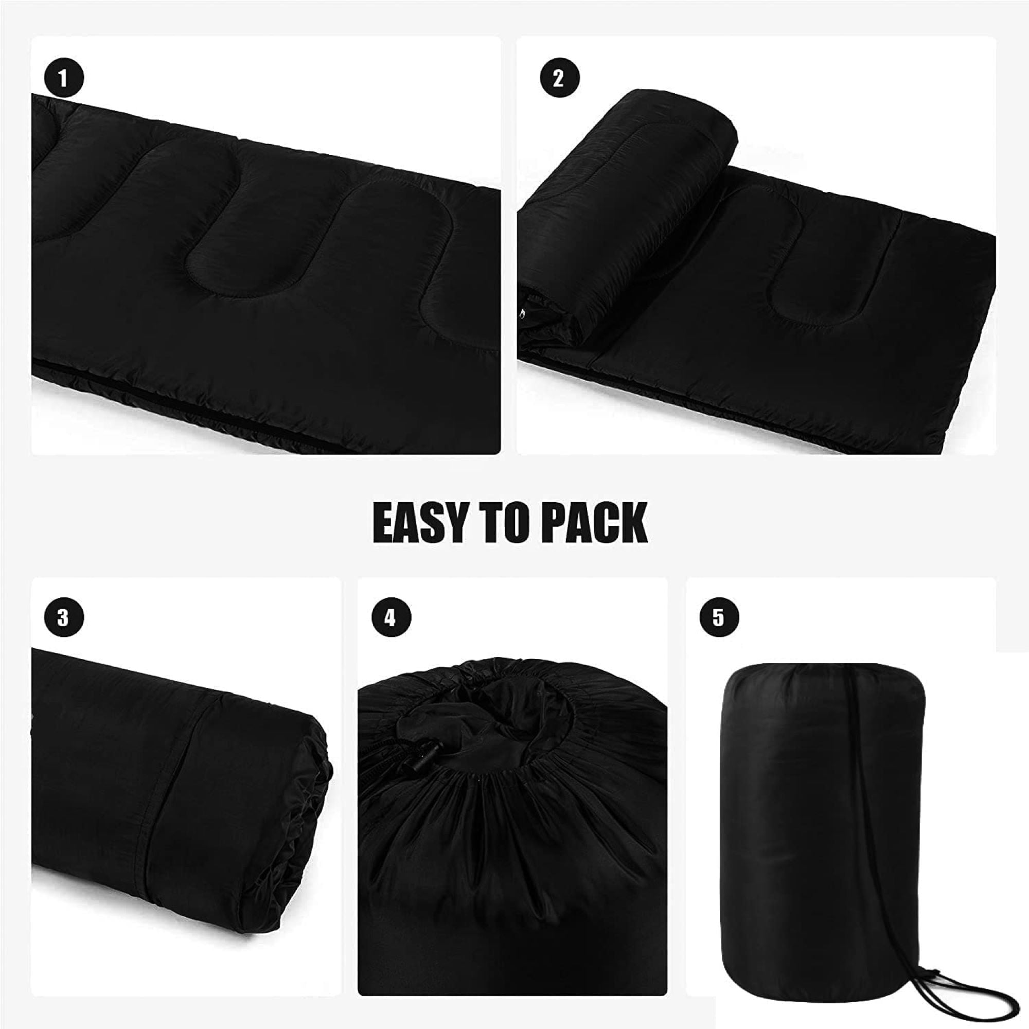 10 Pack Bulk Wholesale of Cold Weather Envelope Sleeping Bags for Adults, Kids, Homeless, Camping, Indoors, Outdoors - 10 Count Sleeping Bags in Black - 71"L x 30"W