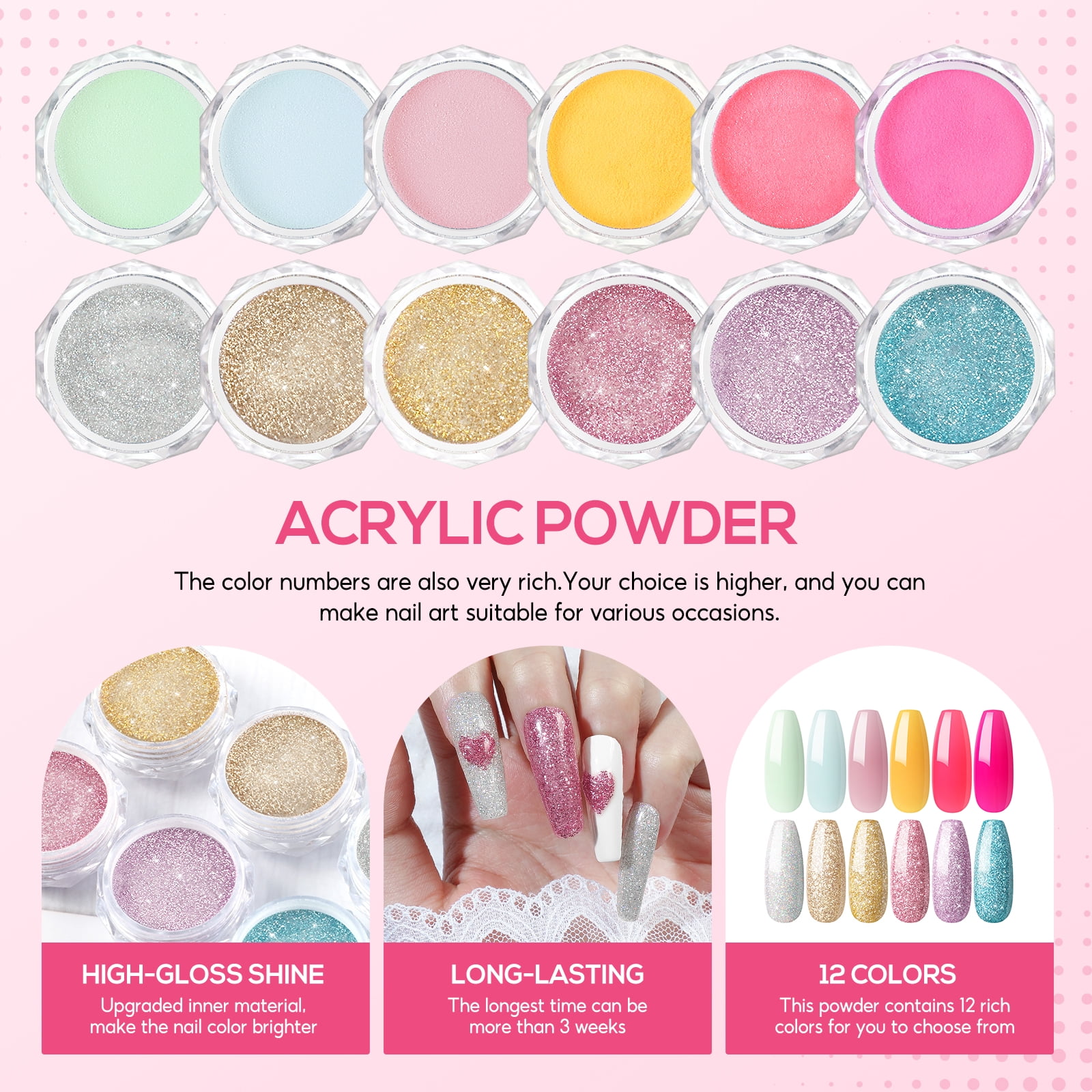 Coscelia Acrylic Nail Kit Complete Set with Drill and U V Light Acrylic Nail Kit with Everything Glitter Decoration Powder Nail Extension Gifts for Women