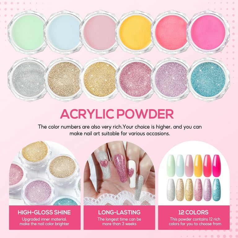 Acrylic Nail Kit Complete Set Nails Kit Acrylic Set with Drill and U V Light Professional Acrylic Powder Glitter Decorations Rhinstones Nail Starter Kit Gifts for Women