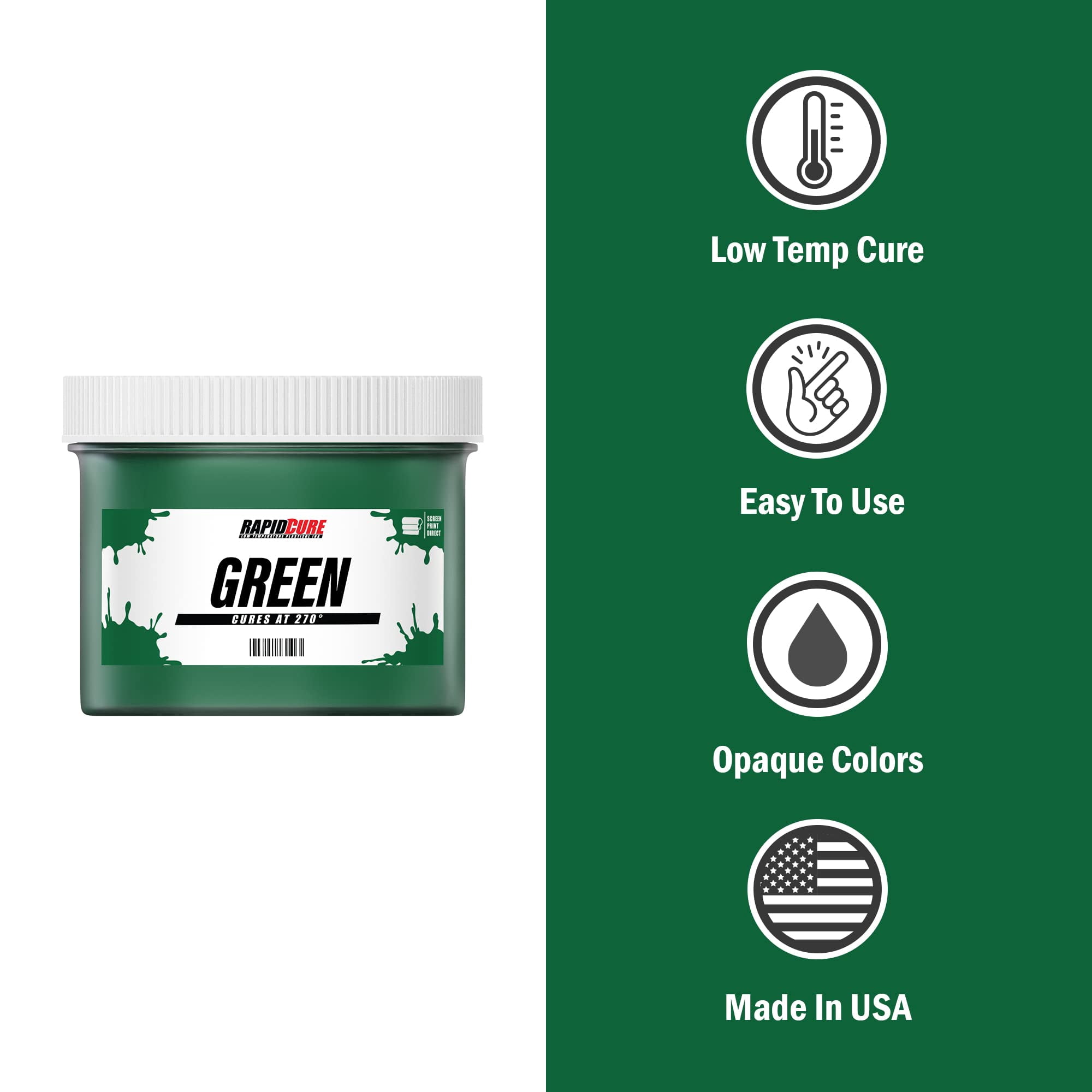 Rapid Cure Screen Printing Ink Green (Pint - 16oz.) - Plastisol Ink for Screen Printing Fabric - Low Temperature Curing Plastisol by Screen Print Direct - Fast Cure Ink for Silk