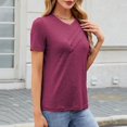 thumbnail image 4 of Dgankt Summer Tops for Women Women's New Short Sleeve Round Neck Solid Color Button Casual Fashion Blouse, 4 of 8