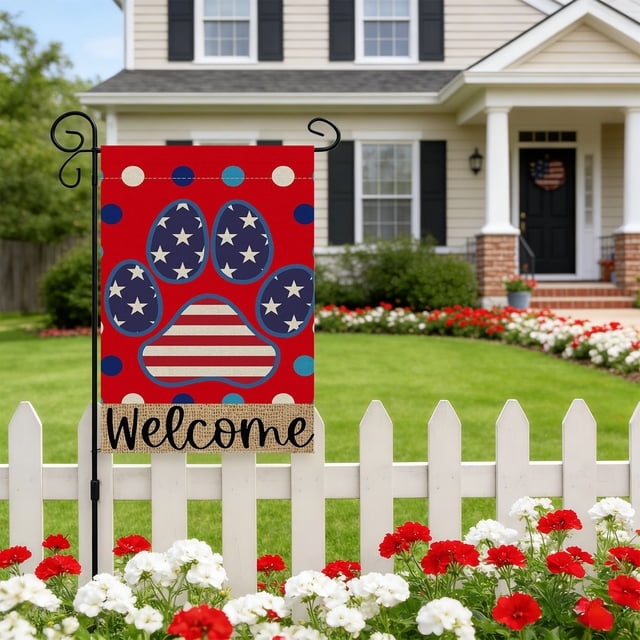 ddioayh Double-Sided Patriotic Garden Flag With Paw Print Design 30x45cm Durable Outdoor Decoration For Yard Porch Patio