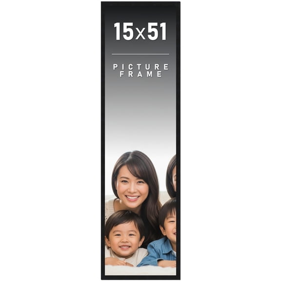 15x51 Frame Black Solid Wood Picture Frame | 0.75 Inch Moulding Width | Includes UV Acrylic