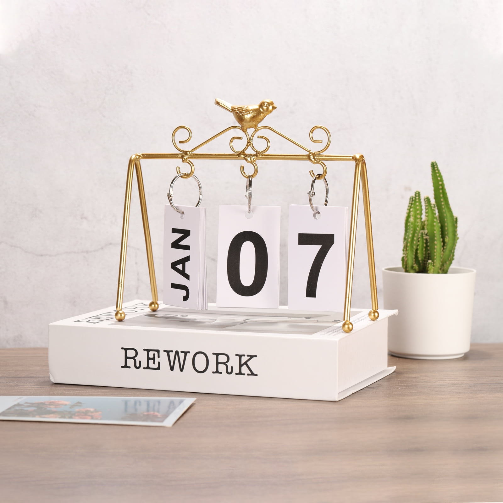 Unique Bargains Vintage Wood Perpetual Calendar, Flip