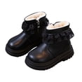 thumbnail image 2 of Girls Warm Ankle Boots Fleece Lined Lace Trim Side Zipper Booties Kids Cute Platform Non-Slip Short Boots Black 6.5 Toddler, 2 of 7